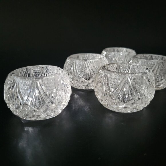 Set Of 5 Antique EAPG Robinson Glass Co. "Josephine's Fan" Open Salt Salt Cellar - Picture 3 of 5